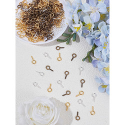 300Pcs Iron Screw Eye Pin Peg Bails, Mixed Color Charm Clasps Connector Peg Pin Bails Pendant Charm Clasps Connector Kit for Jewelry Making DIY Half Craft, 13x6.5x1.5mm