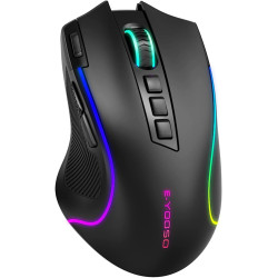 E-YOOSO Gaming Mouse, Tri-Modes Wireless/Bluetooth/Wired Rechargeable RGB Gamer Mouse with 2 Side Buttons, Rapid Fire Key, 8000 