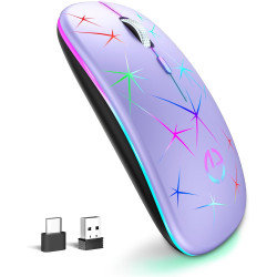 TaIYanG Wireless Mouse, 2.4G Portable Optical Quiet RGB Mouse with USB Receiver and Type C Adapter, 3 Adjustable DPI Levels, Wir
