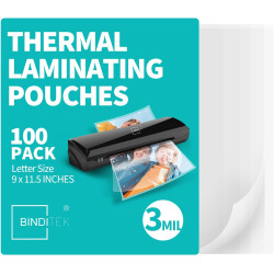 Binditek 100 Pack 3 Mil Thermal Laminating Pouches, 9x11.5 Inches Laminating Sheets, for Letter Size, Ultra Clear, Glossy, Hold 8.5x11 Inches, Heat Seal, Office School Supplies