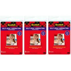 Scotch Self-Sealing Laminating Pouches, 4 x 6 Inches, 3-Pack of 5 Pouches – No Machine Needed, Clear, Photo Safe