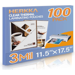 HERKKA 100 Pack Laminating Sheets, Hold 11 x 17 Inch Sheet, 3 Mil Clear Thermal Laminating Pouches 11.5 x 17.5 Inch Lamination Sheet Paper for Laminator, Round Corner