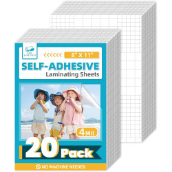 T&W SAME FILM Self Adhesive Laminating Sheets, 4mil, 8 x 11 Inch No Heat Laminating Sheets, Self Sealing Laminating Sheets for Laminator, Round Corner, No Heat, No Machine Needed-20 Pack