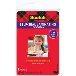Scotch Self-Sealing Laminating Pouches, Gloss Finish, Photo Size 4 x 6 Inches, 5/Pack