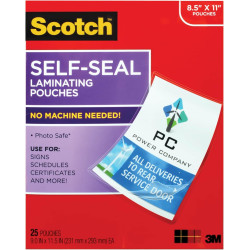 Scotch Self-Seal Laminating Pouches, No Laminator Needed, Letter Size 9.0 in x 11.5 in, 25-Pack