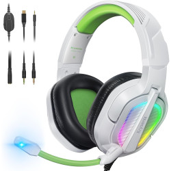 PG2 Gaming Headset for PS4, PS5, PC, Xbox One, Switch, Wired Gamer Headphones with AI Stereo Microphone Sound, Ergonomic Design 
