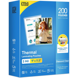 KTRIO 200 Pack Laminating Sheets, Hold 8.5 x 11 Inches, 3 MIL Thermal Laminating Pouches, 9 x 11.5 Laminate Sheets for Laminator, Clear Lamination Sheet Paper, Letter Size, Office School Home Supplies