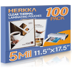 HERKKA 100 Pack Laminating Sheets, Hold 11 x 17 Inch Sheet, 5 Mil Clear Thermal Laminating Pouches 11.5 x 17.5 Inch Lamination Sheet Paper for Laminator, Round Corner