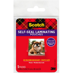 Scotch Self-Sealing Laminating Pouches, Glossy Finish, Wallet Photo Size 2 1/2 in x 3 1/2 in, 5 Pouches