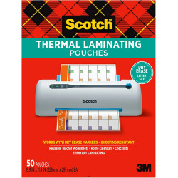 Scotch Dry Erase Thermal Laminating Pouches, 50-Pack, Works with Dry Erase Markers, Reuseable Worksheets, Calendars, Checklists, 8.9 x 11.4 Inches, Letter Size, Clear Professional Finish (TP3854-50DE)