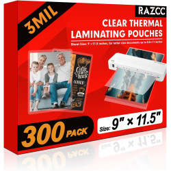 Laminating Sheets, 300 Pack Clear Thermal Laminating Plastic Paper Laminator Sheets, 9 x 11.5-Inch, 3mil, Ideal Office or School Supplies