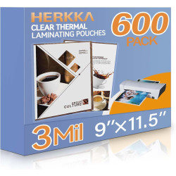 HERKKA 600 Pack Laminating Sheets, Holds 8.5 x 11 Inch Sheets, 3 Mil Clear Thermal Laminating Pouches 9 x 11.5 Inch Lamination Sheet Paper for Laminator, Round Corner Letter Size
