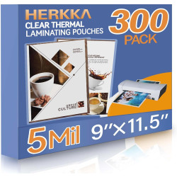 HERKKA 300 Pack Laminating Sheets, Holds 8.5 x 11 Inch Sheets, 5 Mil Clear Thermal Laminating Pouches 9 x 11.5 Inch Lamination Sheet Paper for Laminator, Round Corner Letter Size
