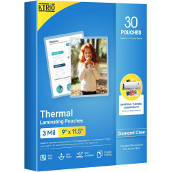KTRIO 30 Pack Laminating Sheets, Hold 8.5 x 11 Inches, 3 MIL Thermal Laminating Pouches, 9 x 11.5 Laminate Sheets for Laminator, Clear Lamination Sheet Paper, Letter Size, Office School Home Supplies