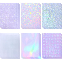 36 Sheets Holographic Laminate Sheets Transparent Holographic Sticker Paper Self Adhesive Laminating Sheets Clear Vinyl Waterproof Overlay for Sticker Pape, 8.5x11 inch 6 Patterns