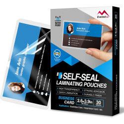 Everest Self Seal Laminating Pouches, Self Sealing for 2.6x3.9 Inch, Business Cards Size, Waterproof, 10 Mil Thick, Gloss Finish, No Machine Needed, 30 Pack