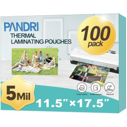 Laminating Sheets, PANDRI 100 Pack Thermal Laminating Pouches Holds 11 x 17 Inch, 5 Mil Plastic Laminator Paper 11.5 x 17.5 Inch, Clear Round Corner