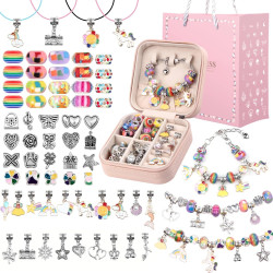UFU Charm Bracelet Making Kit Girls Beads for Jewelry Making Kit, Unicorns Arts Crafts Gifts Set for Teen Girls Age 5 6 7 8-12, with a Portable Bracelet Organizer Box