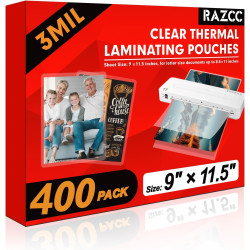 Laminating Sheets, 400 Pack Clear Thermal Laminating Plastic Paper Laminator Sheets, 9 x 11.5-Inch, 3mil, Ideal Office or School Supplies