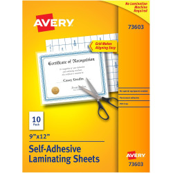 Avery Clear Laminating Sheets, 9" x 12", Permanent Self-Adhesive, 10 Self-Laminating Sheets, Great for Protecting Documents, Photos, and Signs More (73603)