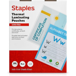 Staples Thermal Laminating Pouches, Clear Lamination Pack with Waterproof Seal, Letter Size, 9 x 11.5 Inch, 5 Mil, 100-Pack