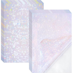 2 Types Transparent Holographic Laminate Sheets Overlay Lamination Vinyl A4 Size Self-Adhesive Holographic Laminate Film Waterproof Vinyl Sticker Paper for DIY Crafts, 10 Sheets 8.25 x 11.7 Inches