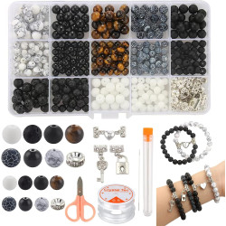 Mchruie Stone Beads for Jewelry Making, Charm Bracelet Making Kit, 450Pcs Beads for Bracelets Making Kit DIY Magnetic Bracelets for Couples Lovers