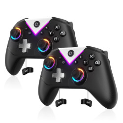 Dinosoo RGB Wireless Controller for Nintendo Switch 2/1 Lite/OLED, PC Bluetooth Games Controller, Turbo, Macro, 6 Gyro Axis, 4 V