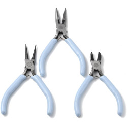 3 pcs Steel Pliers Set Side Cutter/Round Nose/Needle Nose Pliers with Plastic Handles Small Wire Cutter Tools for Jewelry Repair Crafts Wire Wrapping Cutting, Light Sky Blue