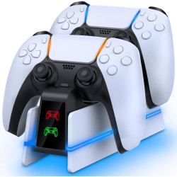 PS5-Controller-Charger-Station - Charging Station for PlayStation 5 Dualsense/Edge Controller with 9 Color Led Light, Fast Charging Dock & Holder Charger Stand for PS5/Slim/Pro Remote Accessories