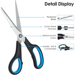3 Pack 8" Stainless Steel Scissors with Ultra Sharp Blades and Comfort Grip Handles Scissors All Purpose For Office Home School Sewing Crafts