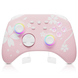 Mytrix Wireless Controllers for Switch/Switch 2, Windows PC iOS Android Steam/Steam Deck, Sakura Pink Bluetooth Controller with Programmable, Hall Effect Joysticks, Adjustable LED Light/Turbo/Vibration