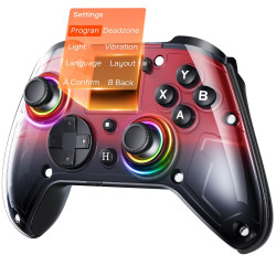 GUSGU G7 Wireless Gaming Controller with Interactive Screen, 1000Hz Polling Rate, Hall Joysticks & Triggers, 4 Programmable Buttons, Compatible with PC, Switch1, PS4, iOS, Android, Red