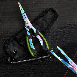 Fishing Scissors Set with Titanium Coated Cutter Nylon Sheath and Lanyard for Outdoor Hiking Crafting and Travel Use(Green)