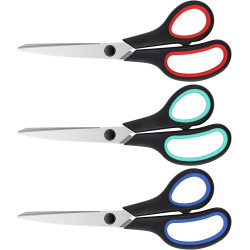 3 Pack 8" Heavy Duty Scissors with Ultra Sharp Blades and Comfort Grip Handles, For Office, Home, School, Sewing, and Crafts