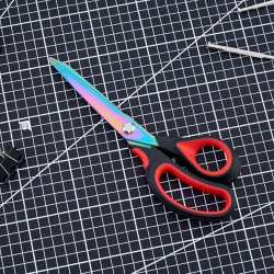 Rainbow Titanium Scissors, Comfort Grip Handle, Red and Black