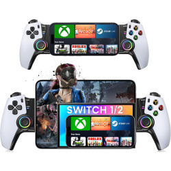 Wireless Phone Controller for iPhone/Android/Switch 1/2/OLED/iPad Mini With Hall Joystick, LED Mobile Gaming Controller for iOS Support Xbox Cloud, Steam Link, GeForce Now, Arcade,Call of Duty, Roblox