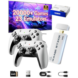 2026 Upgraded Retro Gaming Console, 20,000+ Retro Game Stick, Built-in Classic Video Games 23 Emulators, 4K HD HDMI TV Game Stick, Plug & Play Game Console for TV with 2 Wireless Controllers