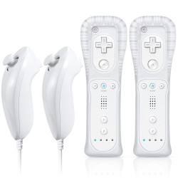 FASIGO Remote Controller with Nunchuck, Compatible with Nintendo Wii/Wii U, 2 Pack (White)