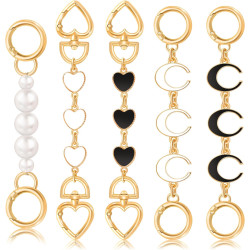 5Pcs Bag Extender Chain （Moon Heart and Pearl）Purse Extender Chains Bag Strap Extender for Handbags Crossbag Shoulder Bag, Metal Gold Chain Replacement White Black Purse Bag Chains Accessories