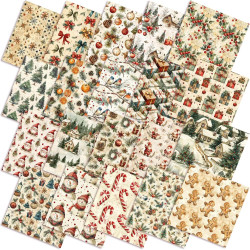 FuWeave 60 Pcs 10 x 10 Inch Vintage Christmas Quilting Fabric Christmas Fat Squares Patchwork Precut Gingerbread Man Santa Snowman Fabric Bundles for Xmas Winter Quilting Crafting DIY Craft Sewing