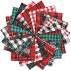 Whaline 30Pcs Christmas Plaid Fabric Squares Buffalo Check Cotton Fabric Square Red Green Black White Quilting Patchwork 15 Design Precut Quilt Charm Squares for DIY Art Craft Sewing, 5 x 5
