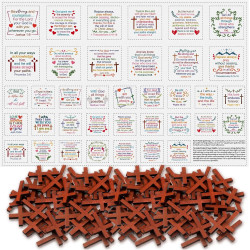 Pocket Prayer Quilt Panel Squares with Small Wooden Crosses Mini Scripture DIY Pocket Prayer Quilt for Friend Family Religious Spiritual Gift Christmas Stocking Stuffers Gifts(Classic,Brown)