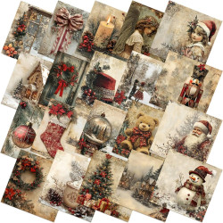 Ganeen 60 Pcs 10 x 10 Inch Vintage Christmas Quilting Fabric Squares Santa Snowman Fat Patchwork Precut Strips Watercolor Nutcracker Fabric Bundles for Winter Xmas DIY Craft Sewing Handmade Material