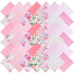 42Pcs Pink Charm Packs for Quilting, 100% Cotton Fabric Squares 5 x 5Inch Pre-Cut Quilted Fabric Floral Patchwork for Sewing DIY Craft