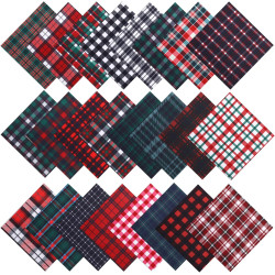 Preboun 50 Pcs 8 x 8 inches Christmas Fabric Squares 25 Styles Buffalo Plaid Check Polyester Fabric Squares Precut Buffalo Xmas Tartan Scraps for DIY Christmas Sewing Home Party Art Craft