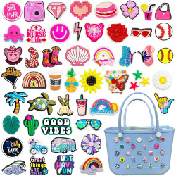 Charms for Bogg Bag Accessories 50Pcs Cute PVC Rubber Hawaiian Summer Beach Bag Charms fits for Bogg Simply Southern Beach Totes Bags Party gift for Women Girls and Kids