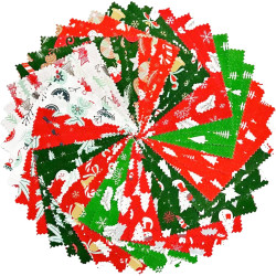 42Pcs Christmas Cotton Quilting Fabric Squares 5x5 Cute Holiday Charm Packs Fabric for Quilting Red and Green Christmas Tree Print DIY Sewing Crafting Handmade Patchwork Party Decor