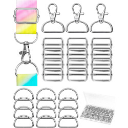 FIVEIZERO 90Pcs Swivel Snap Hooks Kit, D Rings for Purse and Slide Buckles, Swivel Hook, Purse Hardware for Bag Making, Swivel Clasp, Lanyard Clips, Keychain Clasps for Keychain Crafts (25mm)