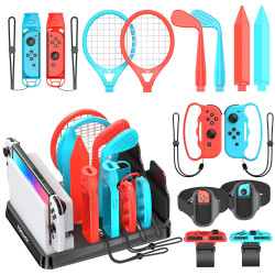 Switch Sports Accessories Bundle with Organizer Station Compatible with Nintendo Switch/ OLED Console & Joy-con, Storage and Organizer for Switch Sports Games, Family Sports Party Pack Accessories Kit Wii U Interactive Gaming Figures